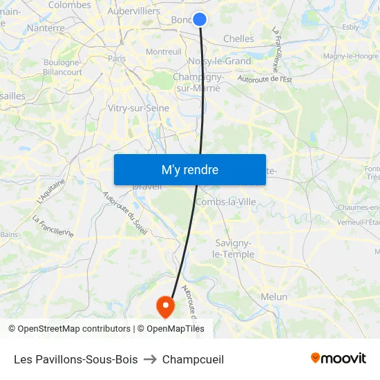 Les Pavillons-Sous-Bois to Champcueil map
