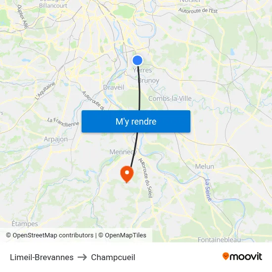 Limeil-Brevannes to Champcueil map