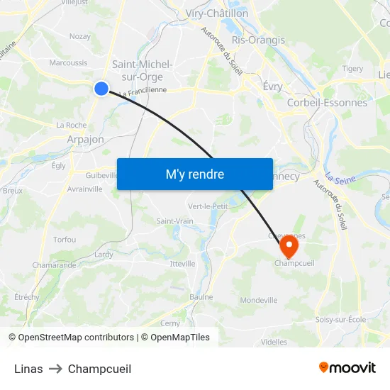 Linas to Champcueil map