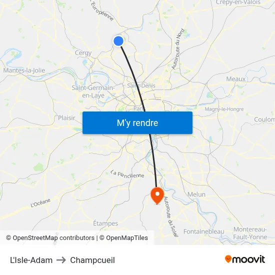 L'Isle-Adam to Champcueil map