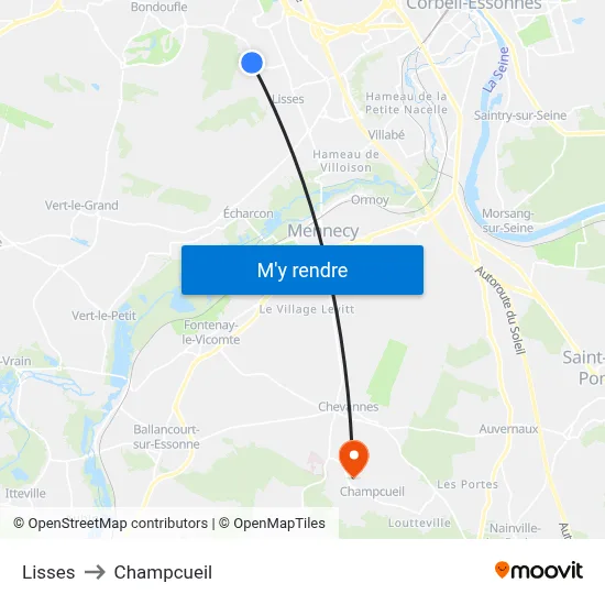 Lisses to Champcueil map