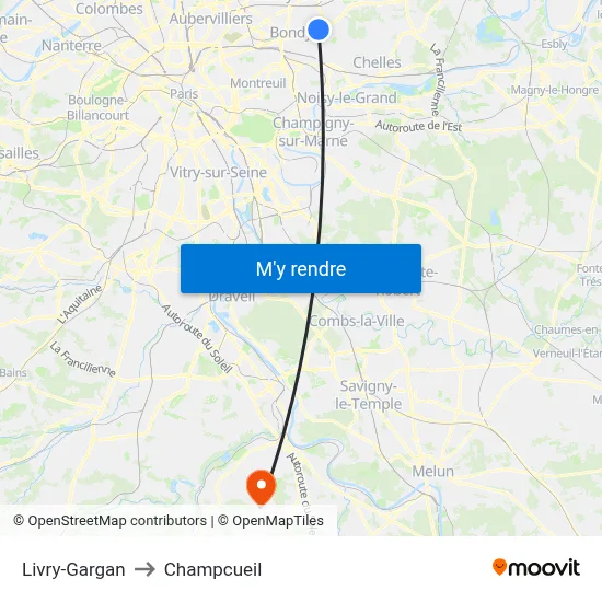 Livry-Gargan to Champcueil map