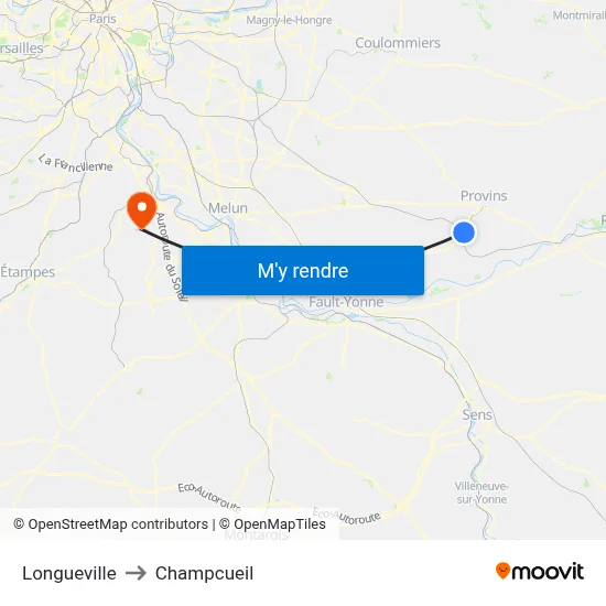 Longueville to Champcueil map