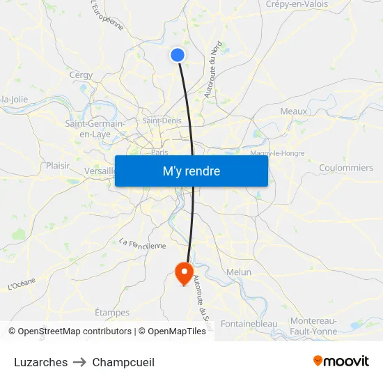 Luzarches to Champcueil map