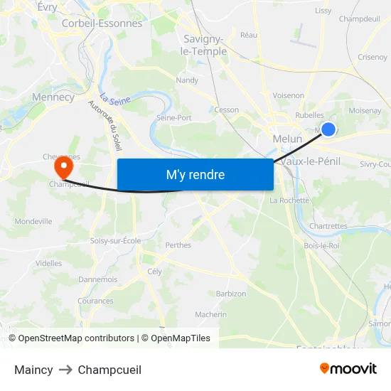 Maincy to Champcueil map