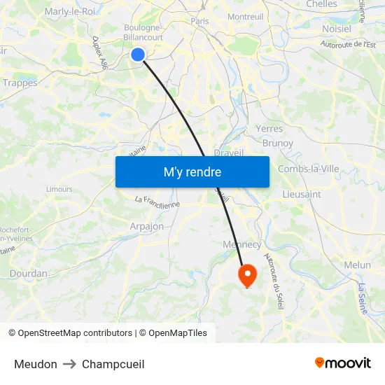 Meudon to Champcueil map