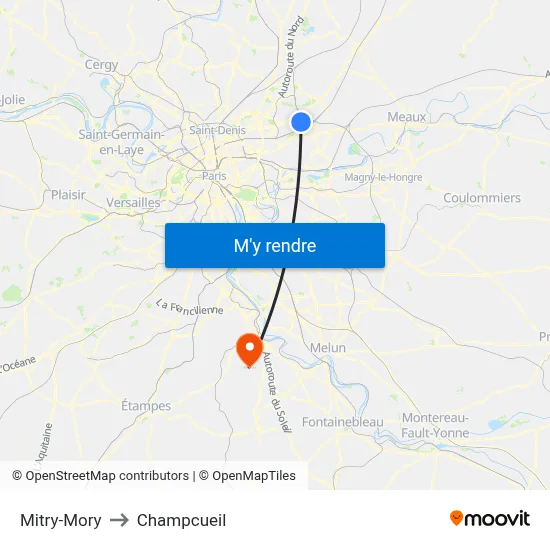 Mitry-Mory to Champcueil map