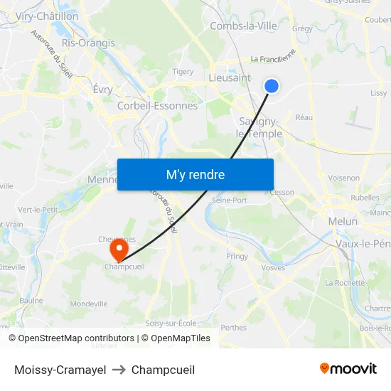 Moissy-Cramayel to Champcueil map