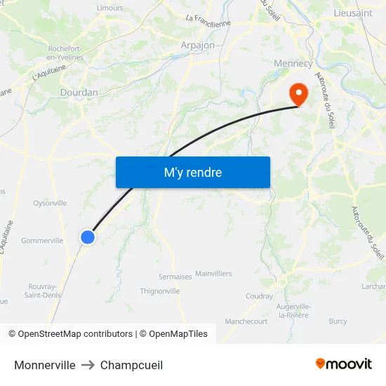 Monnerville to Champcueil map