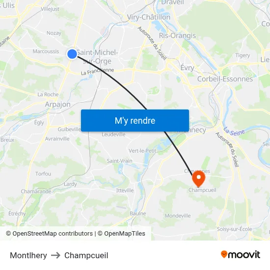 Montlhery to Champcueil map