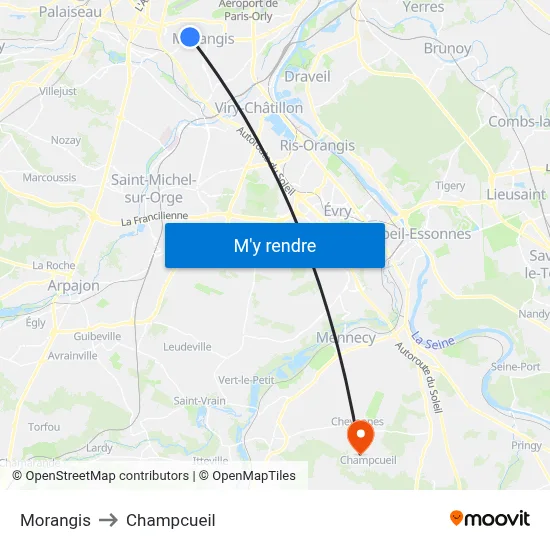 Morangis to Champcueil map