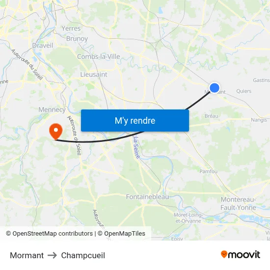 Mormant to Champcueil map