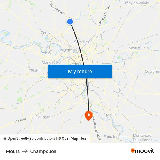 Mours to Champcueil map