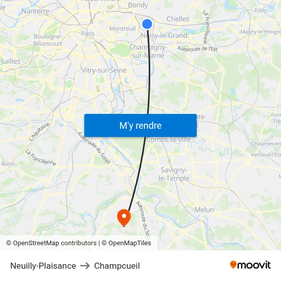 Neuilly-Plaisance to Champcueil map