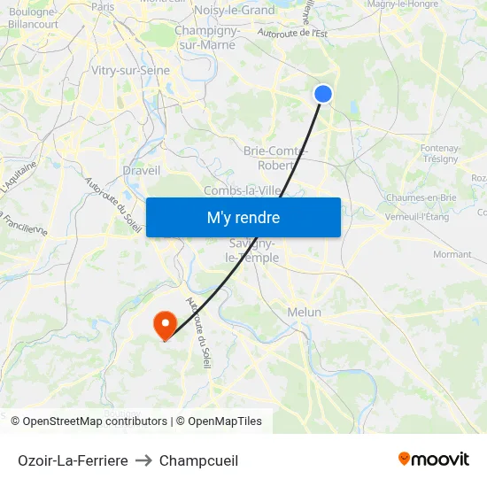 Ozoir-La-Ferriere to Champcueil map
