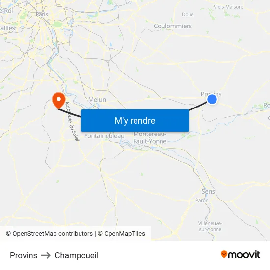 Provins to Champcueil map