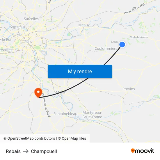 Rebais to Champcueil map
