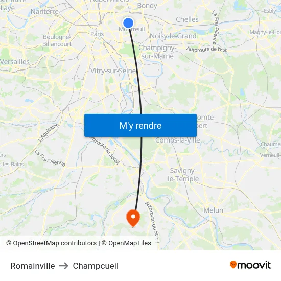 Romainville to Champcueil map