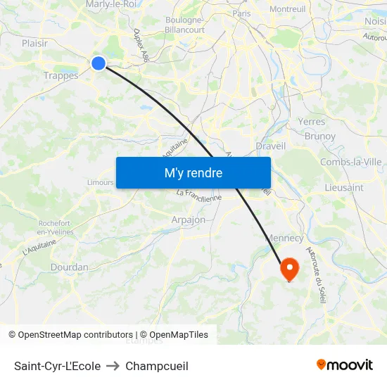 Saint-Cyr-L'Ecole to Champcueil map