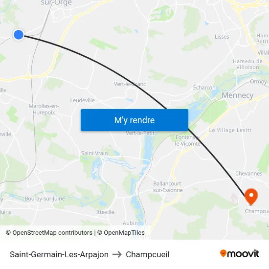 Saint-Germain-Les-Arpajon to Champcueil map