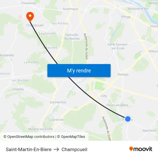 Saint-Martin-En-Biere to Champcueil map