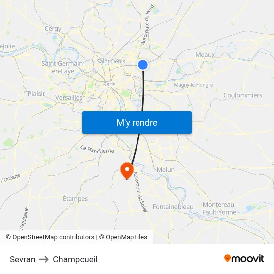 Sevran to Champcueil map