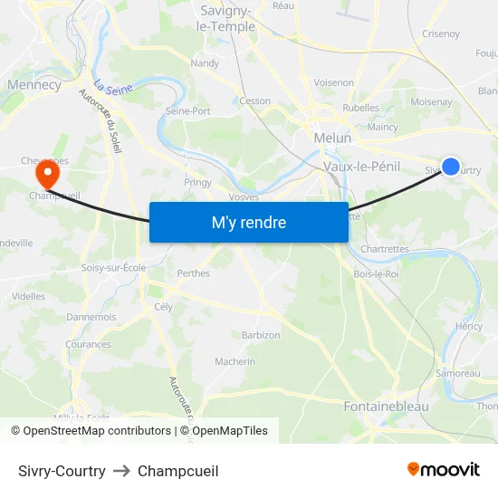 Sivry-Courtry to Champcueil map