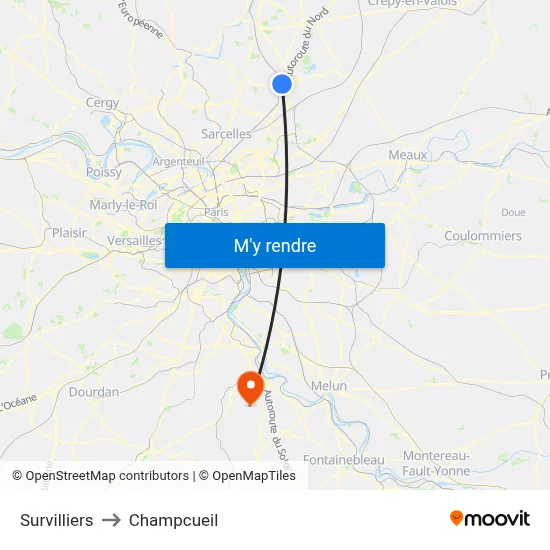Survilliers to Champcueil map