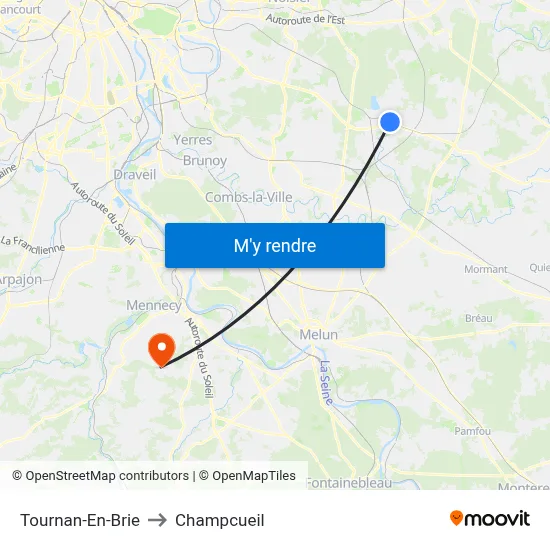 Tournan-En-Brie to Champcueil map