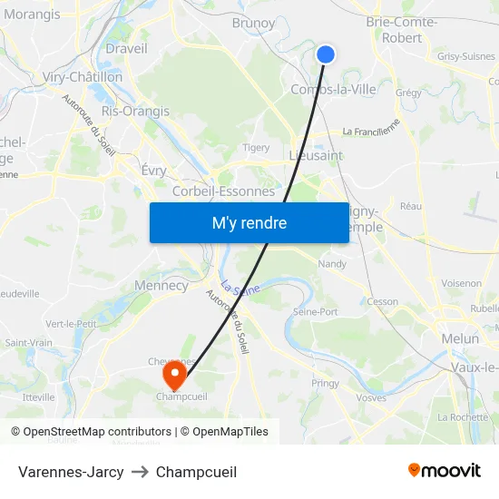 Varennes-Jarcy to Champcueil map