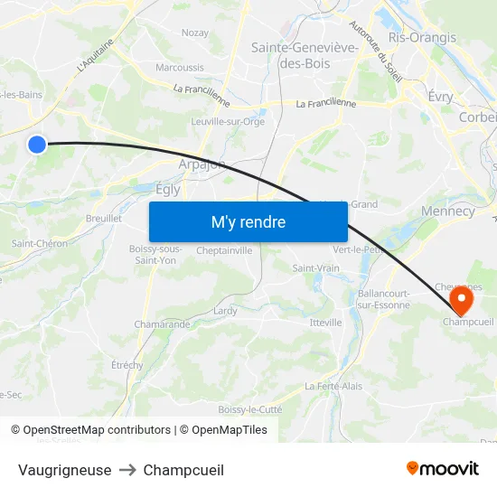 Vaugrigneuse to Champcueil map