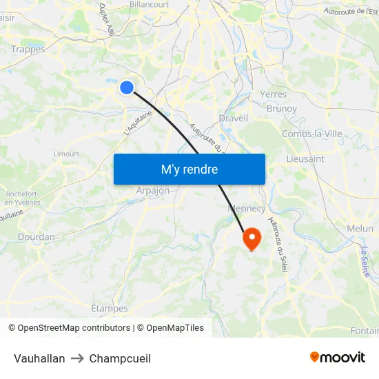 Vauhallan to Champcueil map