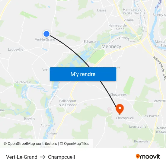 Vert-Le-Grand to Champcueil map