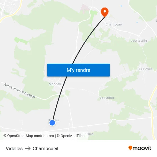 Videlles to Champcueil map