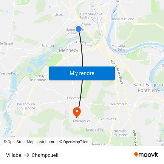 Villabe to Champcueil map