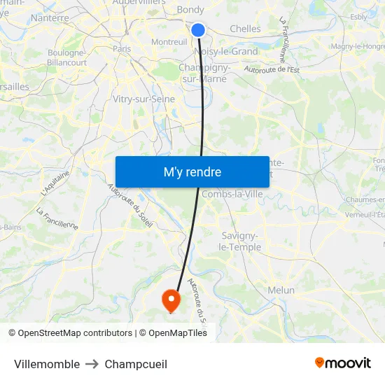 Villemomble to Champcueil map