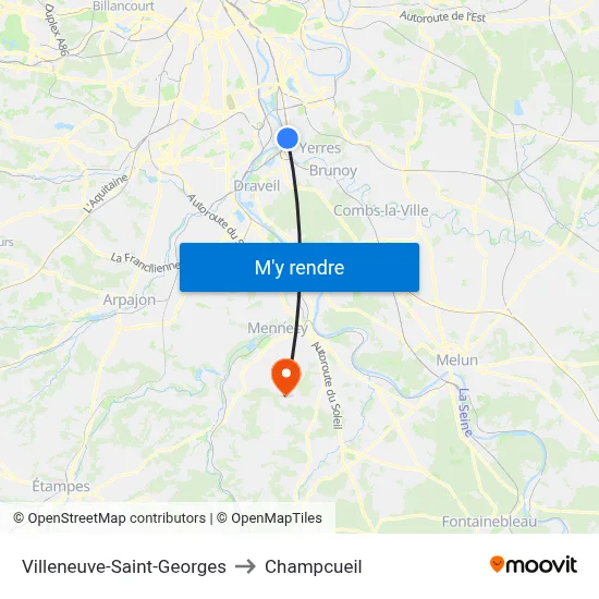 Villeneuve-Saint-Georges to Champcueil map