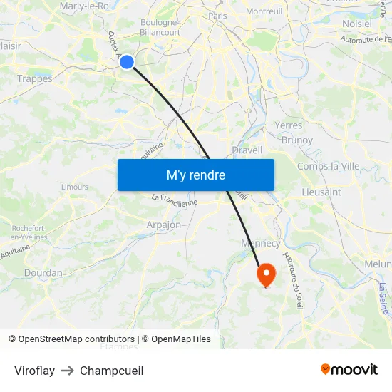 Viroflay to Champcueil map