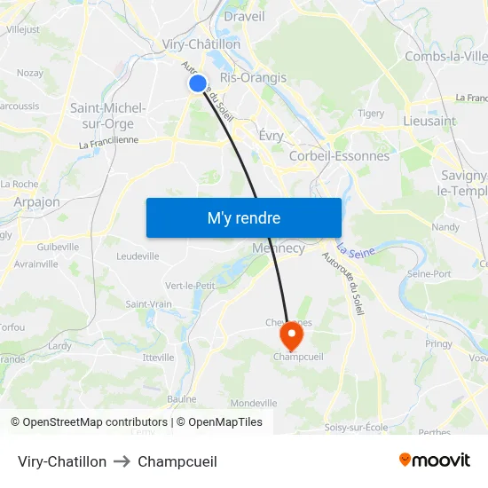 Viry-Chatillon to Champcueil map