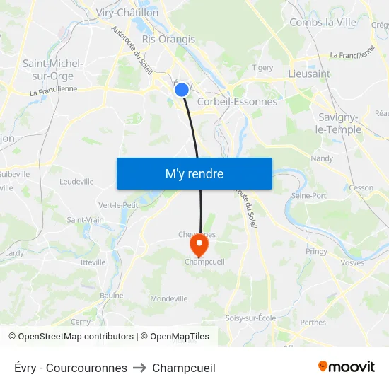 Évry - Courcouronnes to Champcueil map
