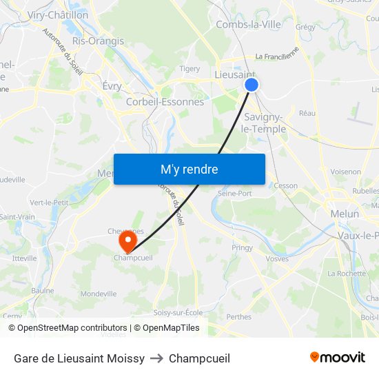 Gare de Lieusaint Moissy to Champcueil map