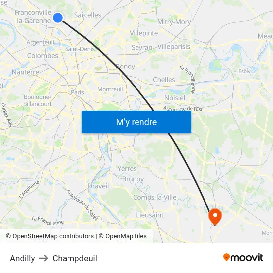 Andilly to Champdeuil map