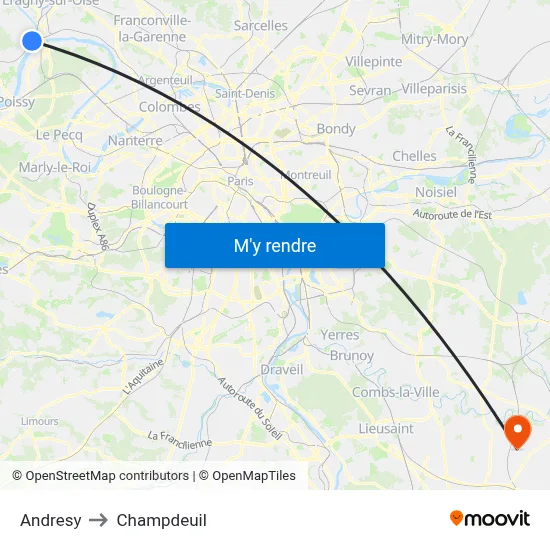 Andresy to Champdeuil map
