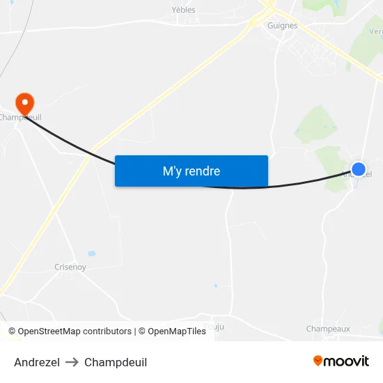 Andrezel to Champdeuil map