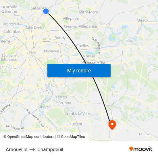 Arnouville to Champdeuil map