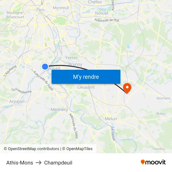 Athis-Mons to Champdeuil map