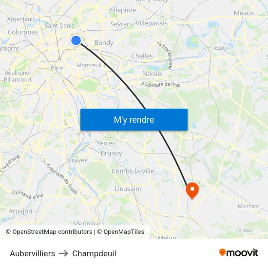 Aubervilliers to Champdeuil map