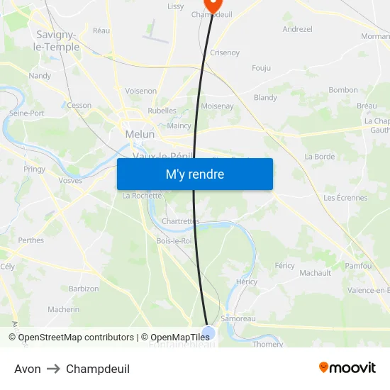 Avon to Champdeuil map