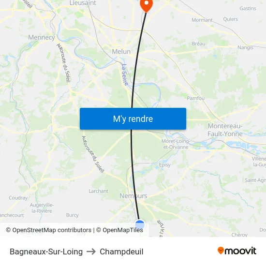 Bagneaux-Sur-Loing to Champdeuil map