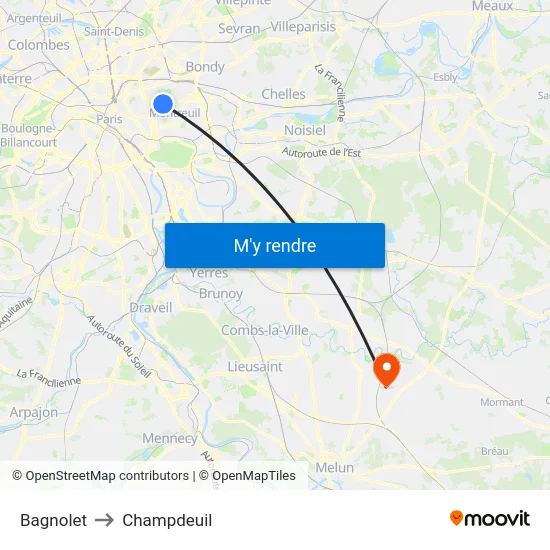 Bagnolet to Champdeuil map